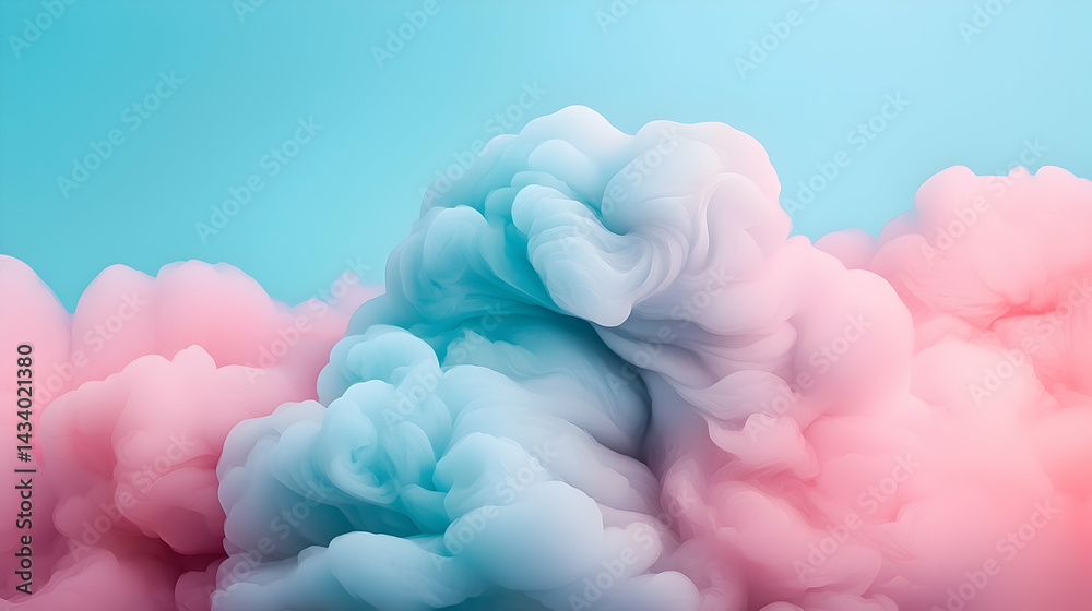 Obraz premium Abstract Pastel Blue and Pink Swirling Smoke Clouds Background