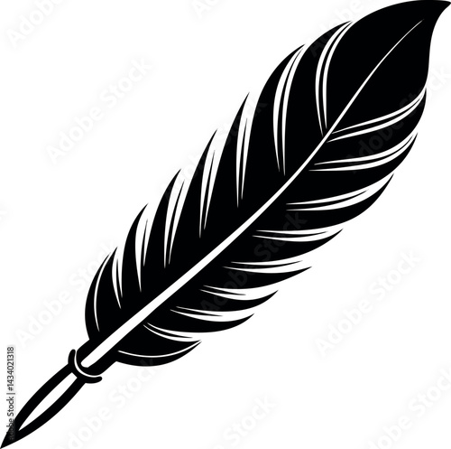 Quill Feather Pen Silhouette in Black | Vintage Writing Tool Vector