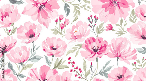 Seamless pattern with pink flower watercolor


