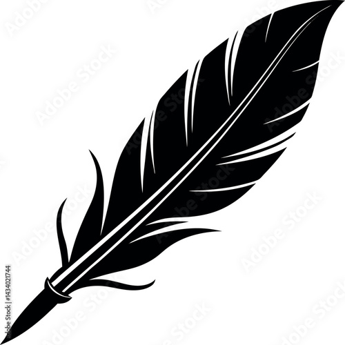 Quill Feather Pen Silhouette in Black | Vintage Writing Tool Vector