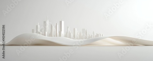 Architectural model showcasing modern skyline design over a minimalist landscape.