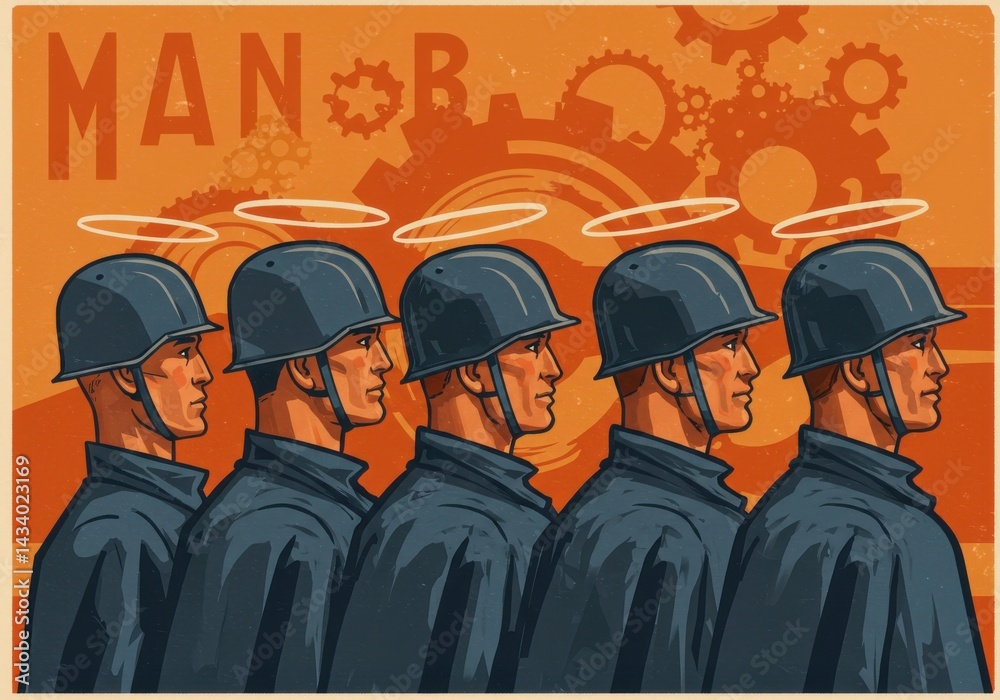 Obraz premium Row of helmeted figures