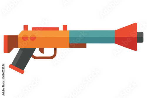 Cartoon ray gun weapon with orange, blue, brown, and black elements