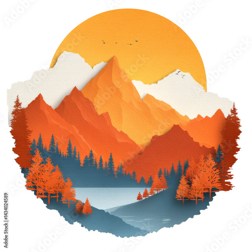 Obraz na płótnie Majestic mountains and sun over calm lake surrounded by autumn foliage at sunset w salonie