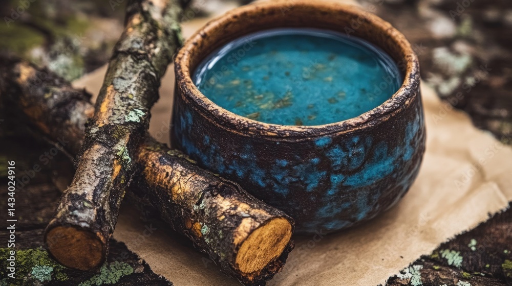 Herbal tea in rustic cup Herbal tea in rustic cup