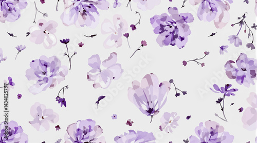 Seamless pattern with purple flower watercolor
