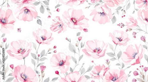 Seamless pattern with pink flower watercolor
