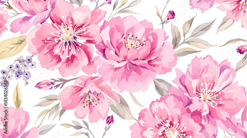 Seamless pattern with pink flower watercolor
