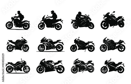 Motorcycle Silhouette Clipart Bundle, Motorbike Vector Silhouette Set