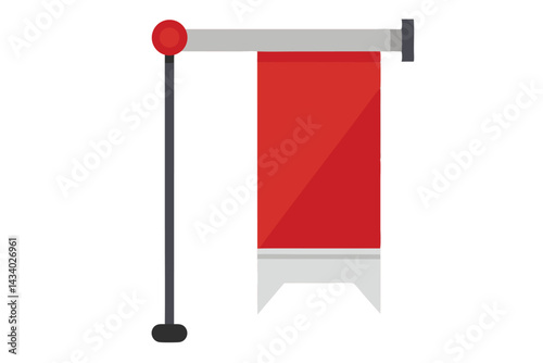 Simple red banner with decorative bottom hanging on a pole vector