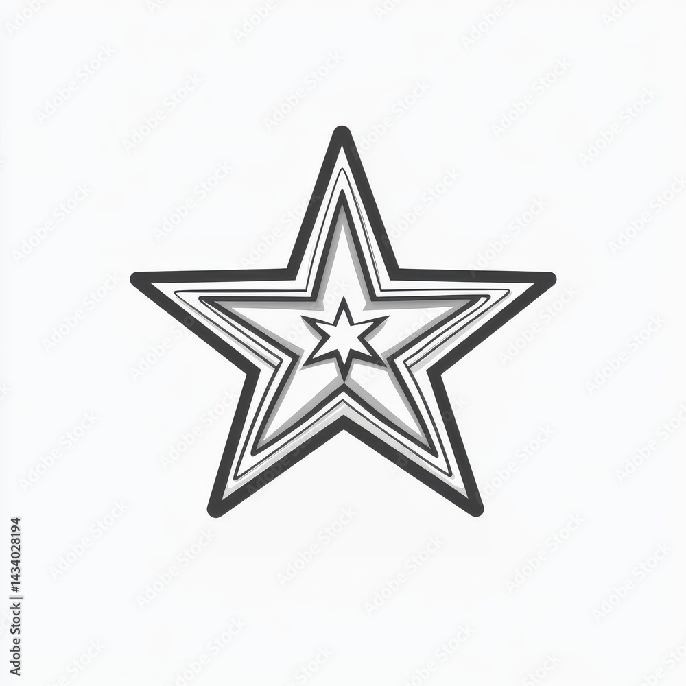 Fototapeta premium Minimalist five-pointed star icon with thin outline, black line vector clipart, isolated on white background