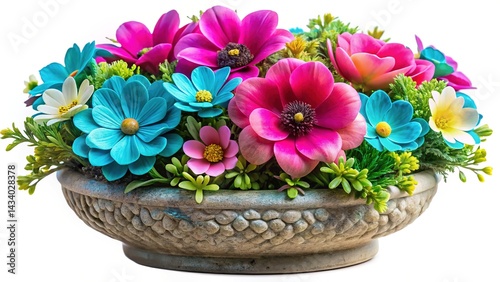 Pink Teal Gold Flowers Stone Pot