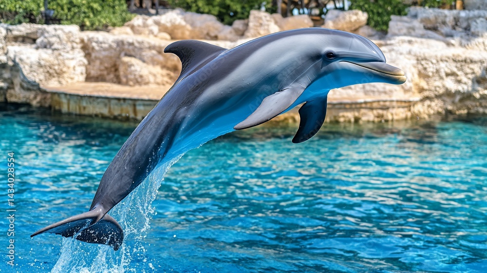 Naklejka premium Dolphin leaping gracefully from turquoise water