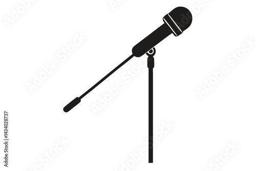 Black and white vector illustration of a microphone on a stand