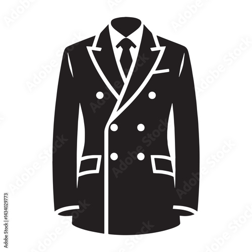 Polished Double-Breasted Suit silhouette, seamless blend of tradition and trend – Double-Breasted Suit illustration – Minimalist Double-Breasted Suit vector – Men's dress silhouette

