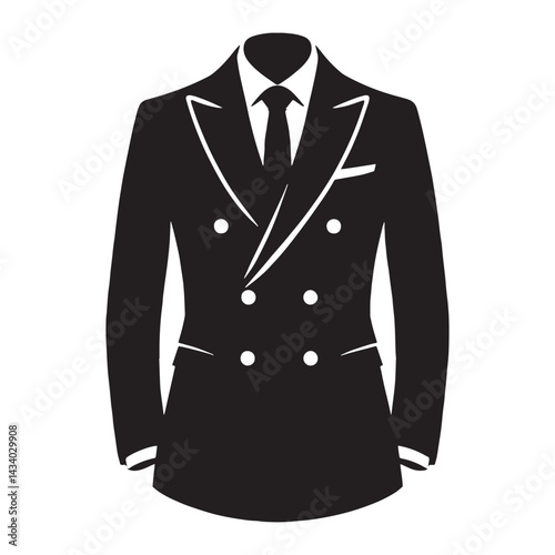 Timeless Double-Breasted Suit silhouette, sophistication redefined – Double-Breasted Suit illustration – Minimalist Double-Breasted Suit vector – Men's dress silhouette

