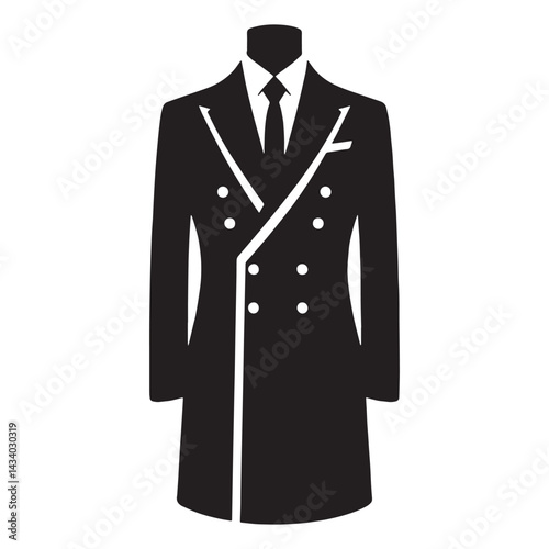 Refined Double-Breasted Suit silhouette, tailored for the modern man – Double-Breasted Suit illustration – Minimalist Double-Breasted Suit vector – Men's dress silhouette

