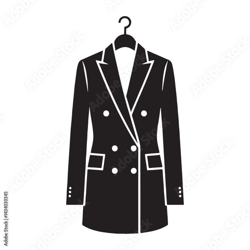 Classic Double-Breasted Suit silhouette, sharp and timeless elegance – Double-Breasted Suit illustration – Minimalist Double-Breasted Suit vector – Men's dress silhouette

