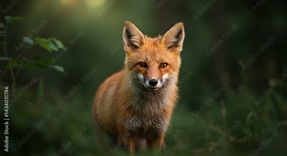 Fototapeta premium Enchanting portrait of a wild red fox in a tranquil forest environment