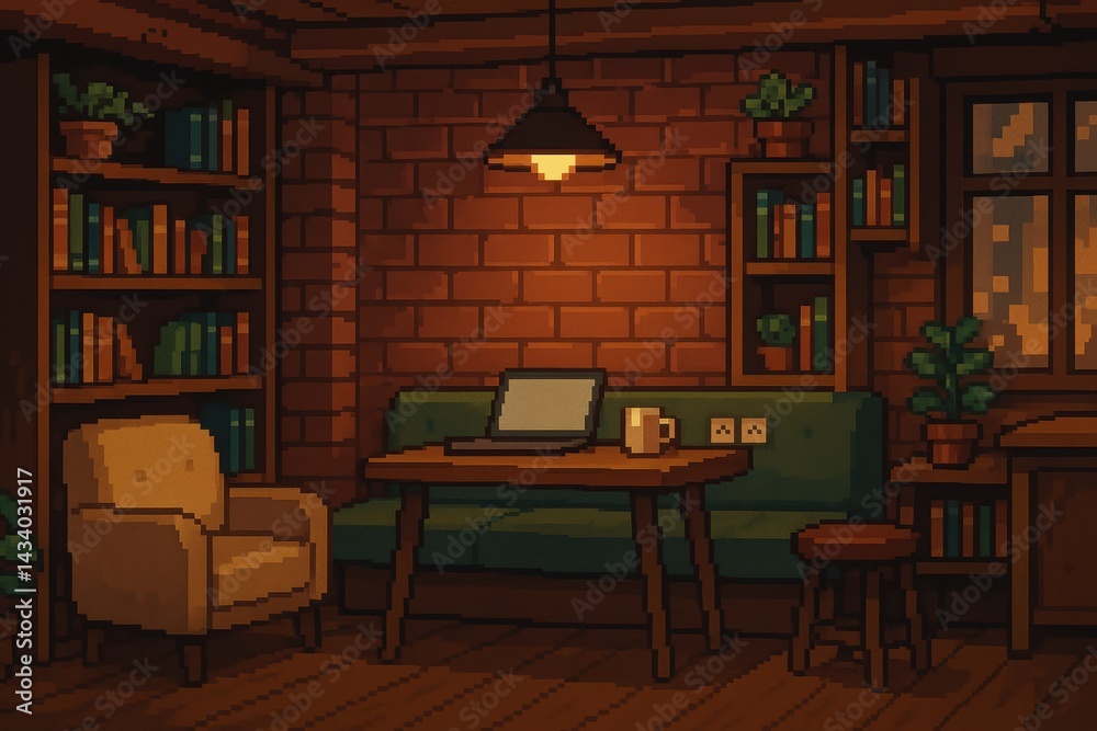Cozy Coworking Corner with Warm Lighting for Creative and Simple Compositions