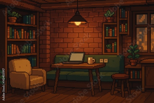 Obraz na płótnie Cozy Coworking Corner with Warm Lighting for Creative and Simple Compositions w salonie