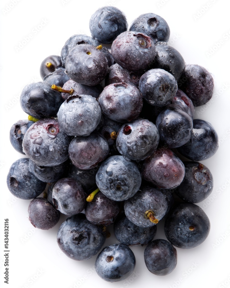 Fresh blueberries with water droplets close up showcasing their vibrant color and texture against white background perfect for healthy eating and lifestyle content Fresh blueberries with water droplets close up showcasing their vibrant color and texture against white background perfect for healthy eating and lifestyle content