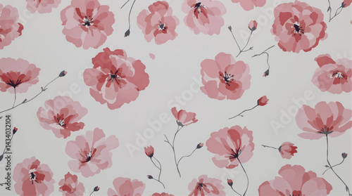 Seamless pattern with pink flower watercolor
