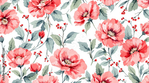 Seamless pattern with colorful flower watercolor
