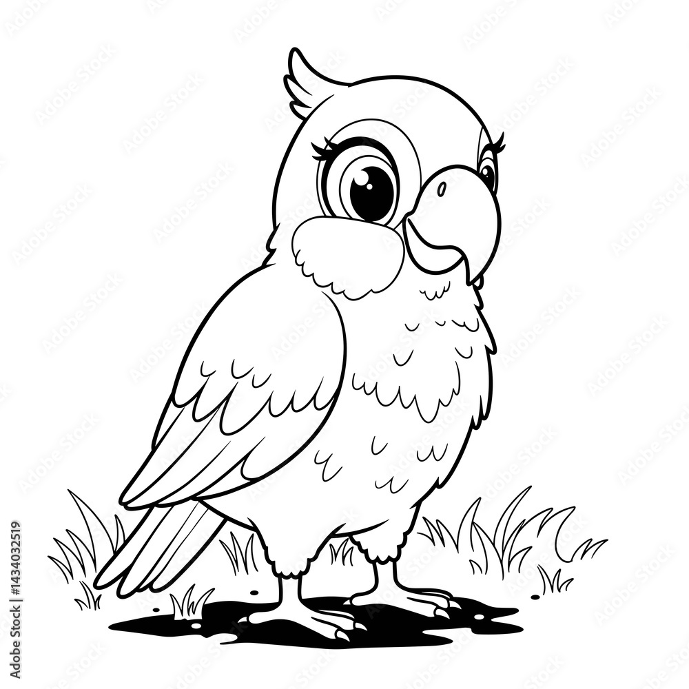 Fototapeta premium Cartoon parrot. Coloring book.