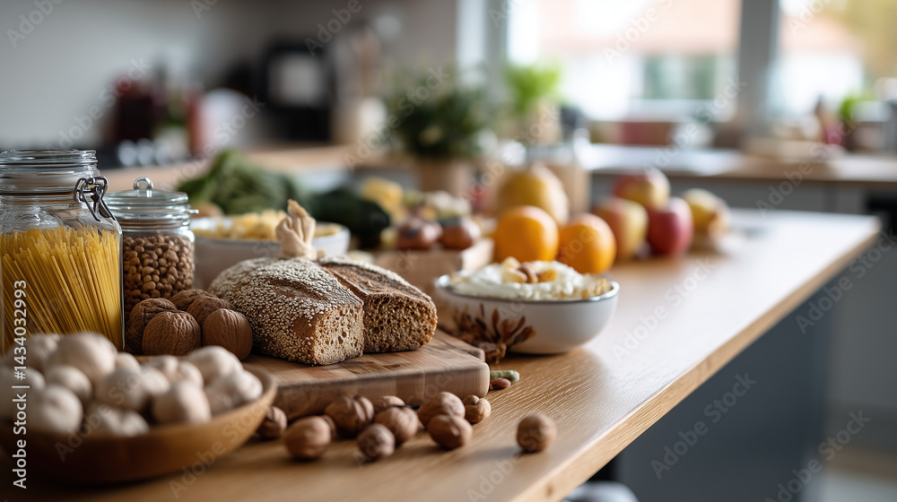 Assorted Groceries on Kitchen Counter