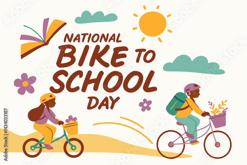 NATIONAL BIKE TO SCHOOL DAY vector illustration