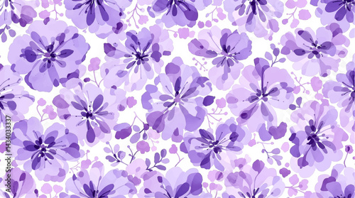 Seamless pattern with purple flower watercolor
