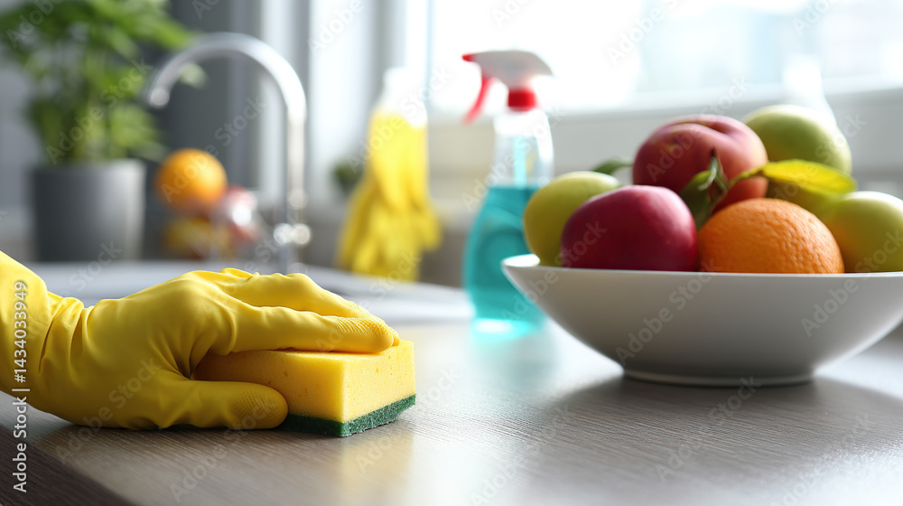 Kitchen Cleaning and Fresh Fruit Bowl