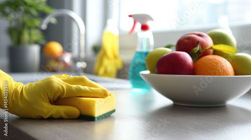 Obraz na płótnie Kitchen Cleaning and Fresh Fruit Bowl w salonie