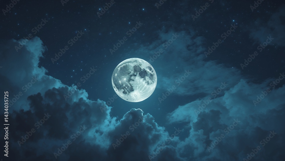 Fototapeta premium Majestic night sky with full moon and clouds