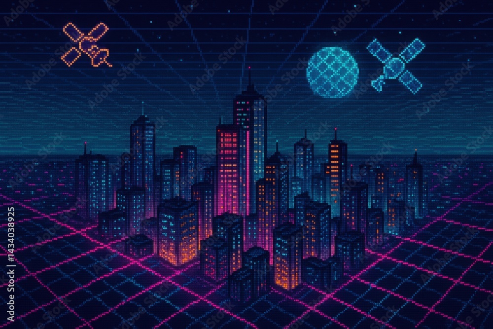 Futuristic Cyber Metropolis Aerial View for Digital Art and Design Projects