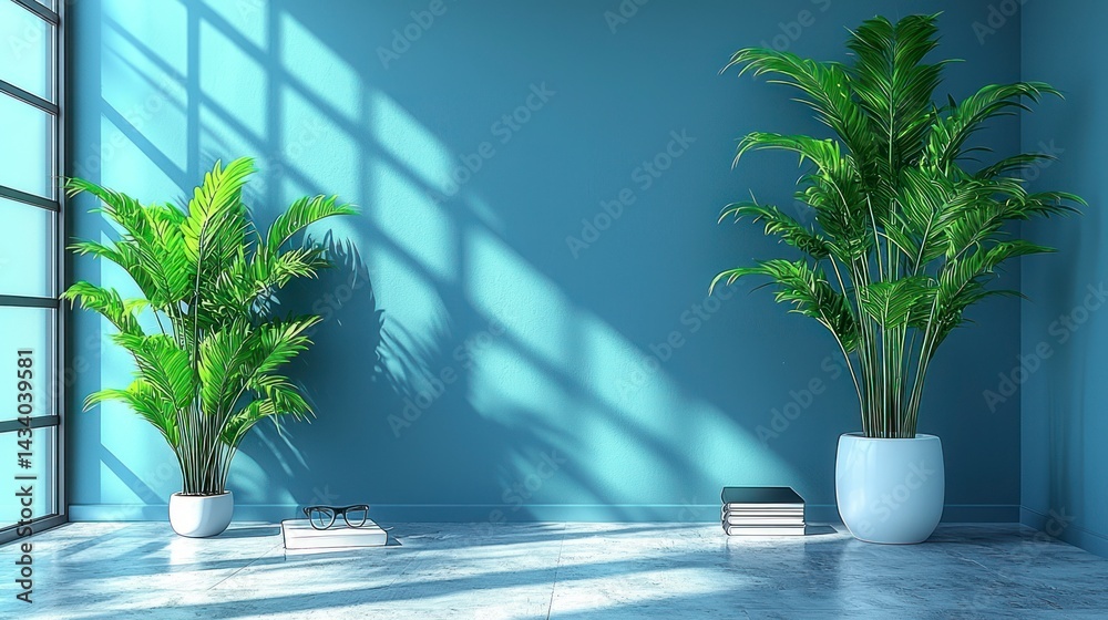 Fototapeta premium Bright room with plants, books, and sunlight