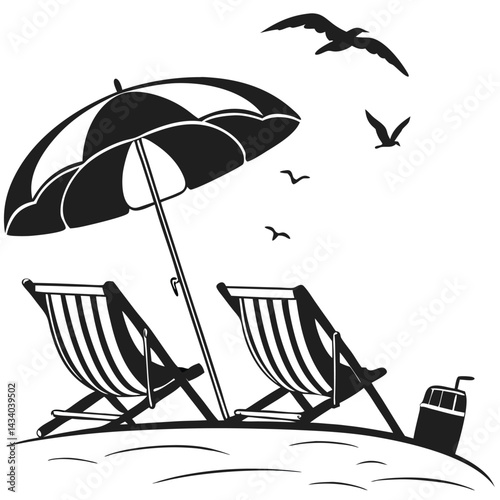 beach chairs and umbrella