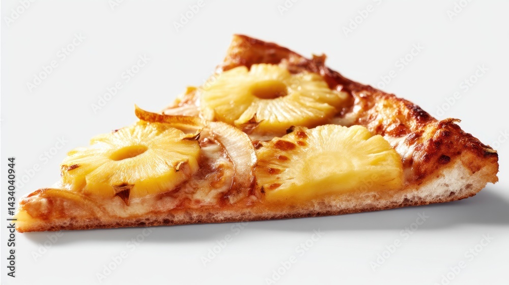 Delicious Hawaiian Pizza Slice with Pineapple and Caramelized Onions on White Background Studio Shot Food Photography Delicious Hawaiian Pizza Slice with Pineapple and Caramelized Onions on White Background Studio Shot Food Photography