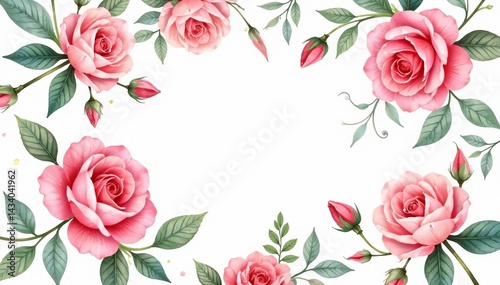 Delicate watercolor roses & leaves, repeat pattern, summer, vintage