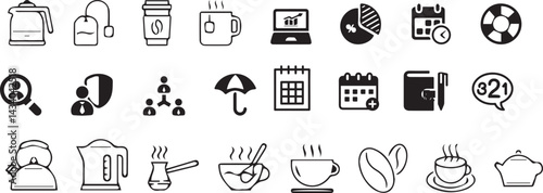 Drinking Coffee, Daily Routine, Invitation to Hang Out – Vector Set for Social Media, Marketing & Cafe editable vector 