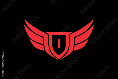 Sports shield wings logo with letter I.
