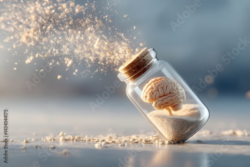 Healthy brain floating above supplement bottle with energy waves