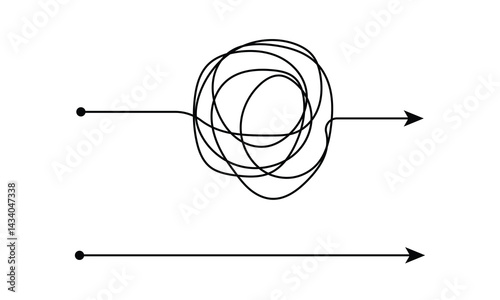 Complex line and Complicated way. Idea thinking process concept. Messy ball becomes a straight line concept.