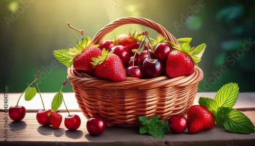 Fresh Summer Fruit Harvest in Rustic Basket