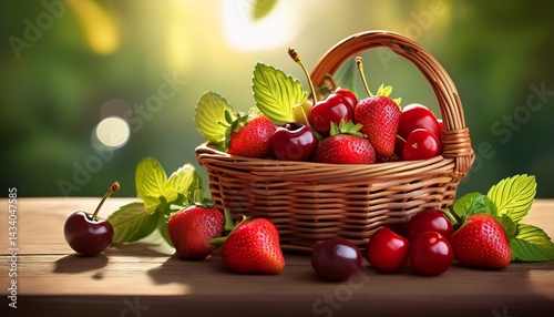 Fresh Summer Fruit Harvest in Rustic Basket