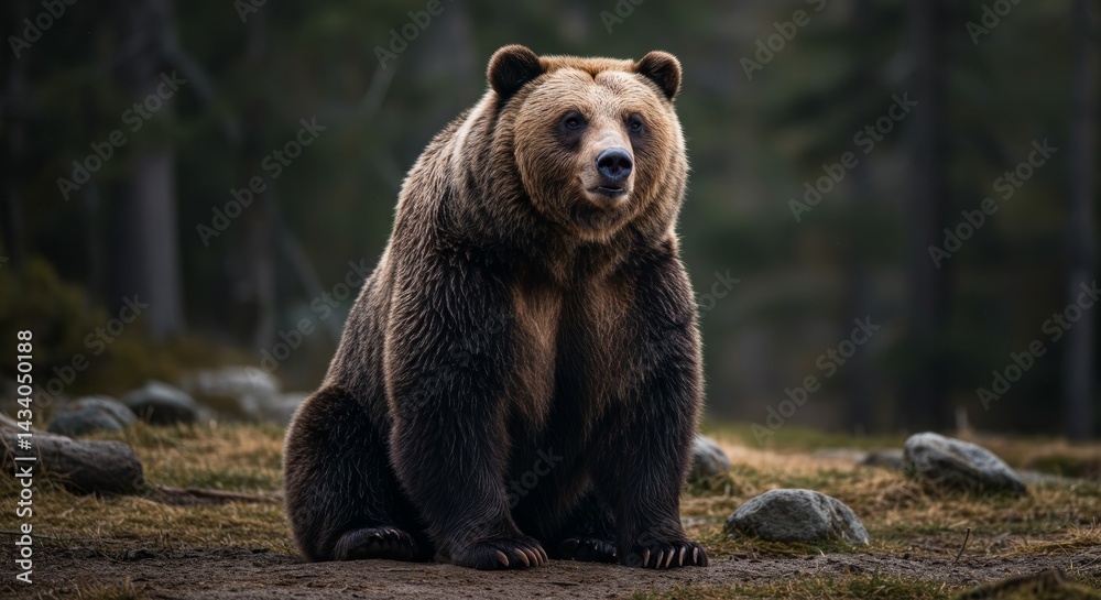 Captivating Brown Bear Portrait Amidst Tranquil Forest Setting Captivating Brown Bear Portrait Amidst Tranquil Forest Setting