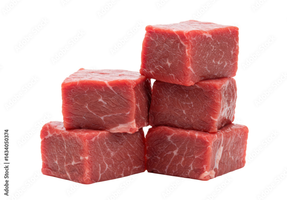 Stack of raw beef cubes isolated on transparent background Stack of raw beef cubes isolated on transparent background