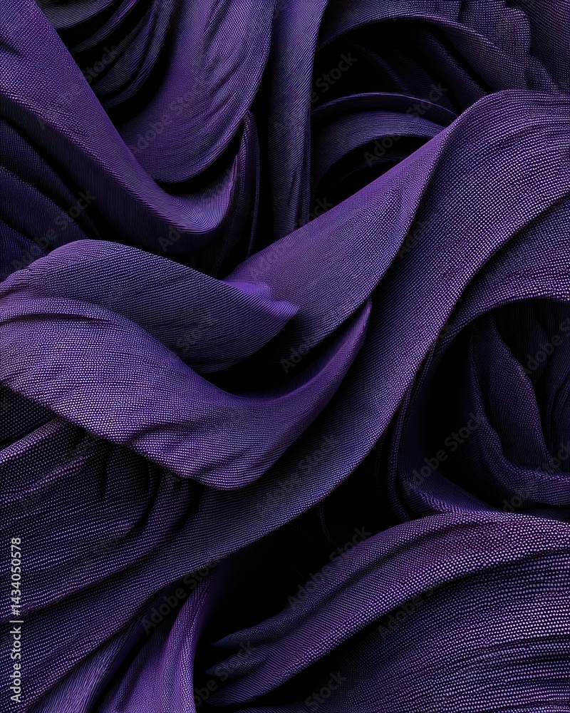 Fototapeta premium Abstract purple fabric waves with intricate texture and elegant folds creating a luxurious and artistic background with depth and shadow for modern design