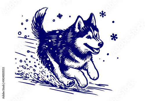 Siberian Husky Dog Hand Drawn Illustration Sketch Vector Isolated by AZ for Books, Arts, Design and Decoration Graphic Asset